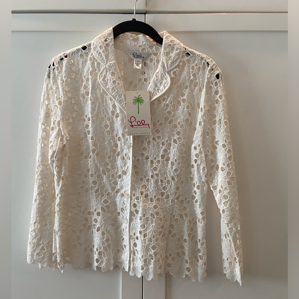 Vintage Lilly Pulitzer Palm Beach Collectiok  White Eyelet blouse jacket NWT